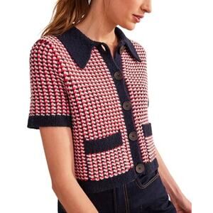 Boden Short Sleeve Cropped Wool Alpaca Blend Geo Cardigan Sweater Size XS